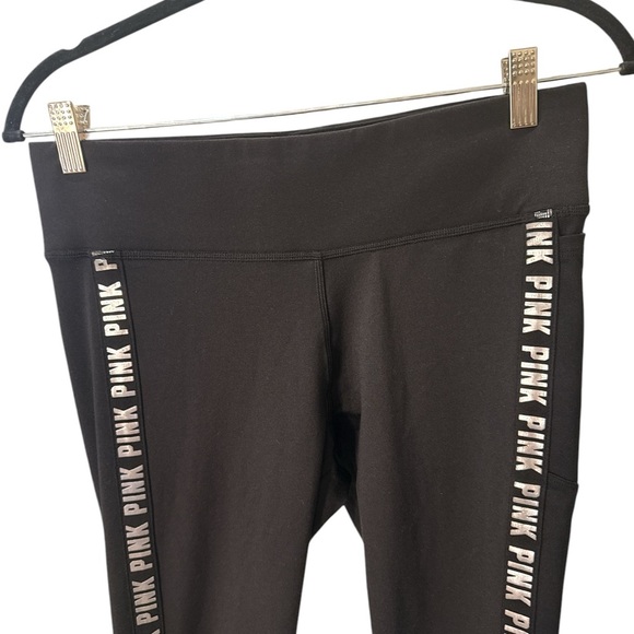 Victoria's Secret Black Leggings with White Logo on Sides Size M, Pre-Owned EUC - Picture 3 of 7